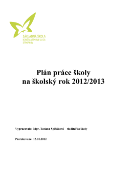 Plán práce školy na školský rok 2012/2013