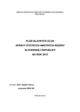 Plán hlavných úloh SŠHR SR na rok 2013