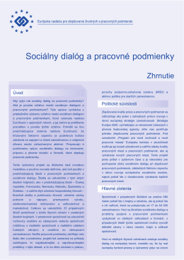 Sociálny dialóg a pracovné podmienky - Eurofound