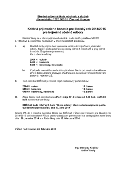 Kritériá prijímacieho konania pre školský rok 2014/2015 pre