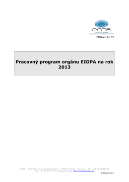 Pracovný program orgánu EIOPA na rok 2013