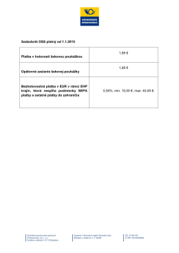 Sadzobník DSS platný od 1.1.2015 Platba v hotovosti šekovou
