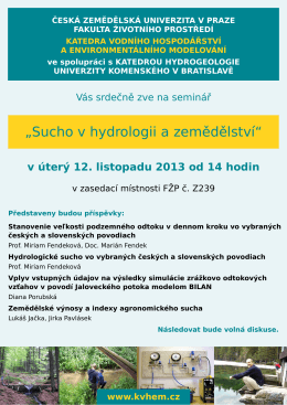 Pozvánka na seminář Sucho v hydrologii a zemědělství (PDF)