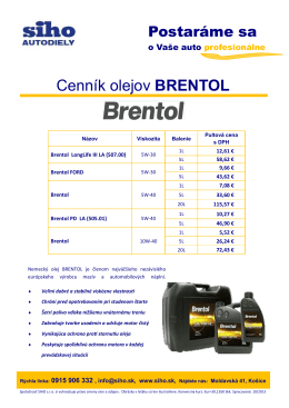 Cenník olejov BRENTOL