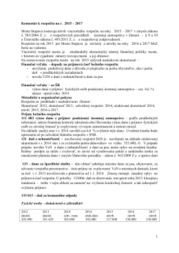 Komentár k rozpočtu na r. 2015 – 2017 Mesto Stupava zostavuje