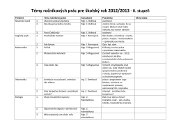 Témy ročníkových prác pre školský rok 2012/2013