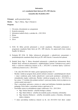 Informácia zo 4. zasadnutia Rady školy pri ZŠ s MŠ Likavka