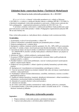 Plán činnosti výchovného poradcu 2012/2013