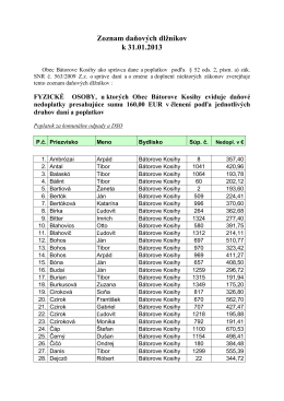 Zoznam daňových dlžníkov k 31.01.2013
