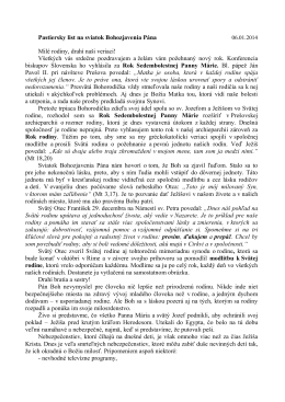 Pastiersky list k vyhláseniu Roka rodiny v Prešovskej archieparchii