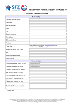 Registračný formulár - Rozhodca - Oblastný futbalový zväz Trnava