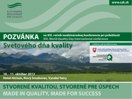 POZVÁNKA Svetového dňa kvality - Slovenská spoločnosť pre kvalitu