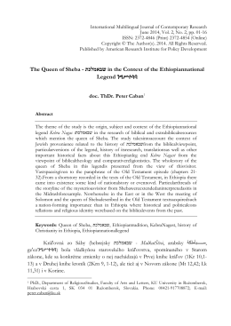 The Queen of Sheba - in the Context of the Ethiopiannational Legend