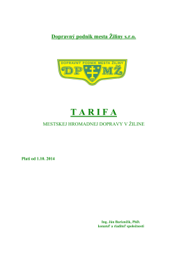 Tarifa platná od 1.10.2014 - Dopravný podnik mesta Žiliny sro