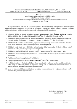 Kritériá na prijímacie skúšky pre šk. rok 2014/2015 odbor 5356 M