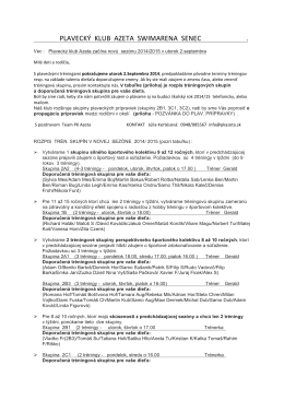 Informácia k tréningom na školsky rok 2014/15 a rozpis skupín