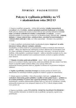 Pokyny k vypĺňaniu prihlášky na VŠ v akademickom roku 2012/13