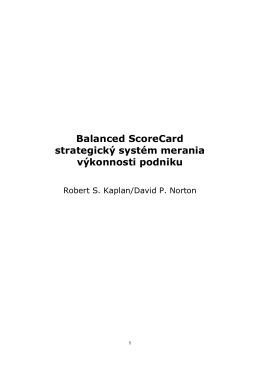 Balanced ScoreCard strategický systém merania výkonnosti podniku