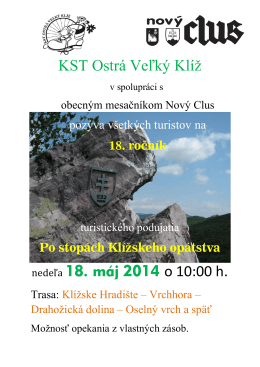 KST Ostrá Veľký Klíž nedeľa 18. máj 2014 o 10:00 h.