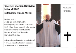 Umrel brat emeritný dištriktuálny biskup VD ECAV na Slovensku Mgr