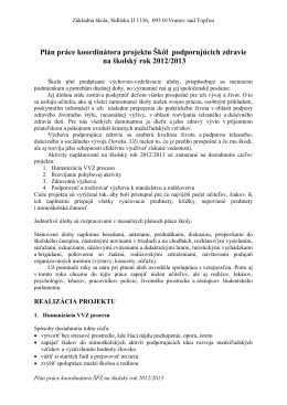 Plán práce koordinátora ŠPZ - Základná škola, Sídlisko II 1336