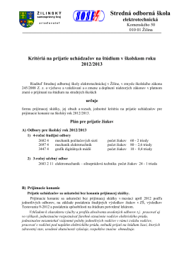 Kritéria pre prijatie uchádzačov o štúdium na šk. rok 2012/13