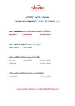 výsledky našich hráčov na halových majstrovstvách sr v tenise 2015