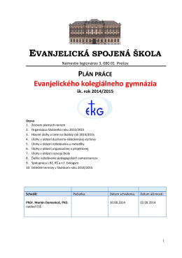 Plán práce EKG na školský rok 2014 / 2015.