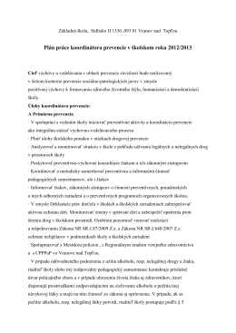Plán práce koordinátora prevencie - Základná škola, Sídlisko II 1336