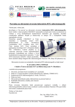 Pozvánka na slávnostné otvorenie laboratória RTG mikrotomografie