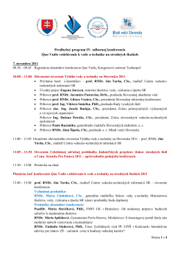 Predbeţný program IV. odbornej konferencie Quo Vadis vzdelávanie