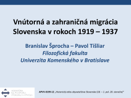 Vnútorná a zahraničná migrácia Slovenska v rokoch 1919 – 1937