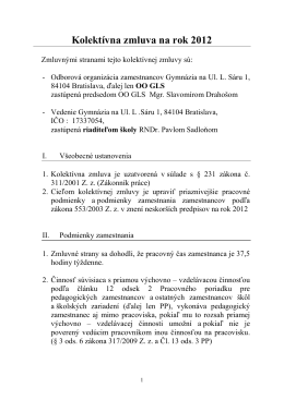 Kolektívna zmluva na rok 2012 - Gymnázium, Ul. Ladislava Sáru č. 1
