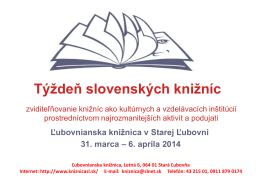 Týždeň slovenských knižníc - Ľubovnianska knižnica v Starej Ľubovni