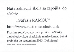Naša základná škola sa zapojila do súťaže „Súťaž s RAMOU" http
