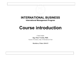 Course introduction - Peter Verček & Co.