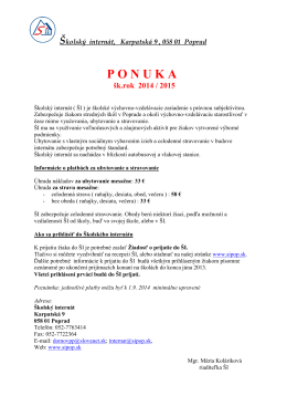 Školský internát, Karpatská 9 , 058 01 Poprad PONUKA šk.rok 2014