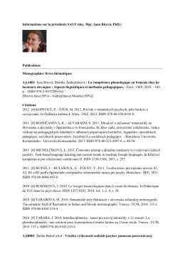 Informations sur la présidente SAUF (doc. Mgr. Jana Birova, PhD