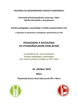 pozvánku na konferenciu - Slovenská sociologická spoločnosť pri SAV