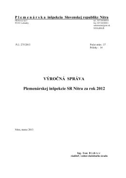 Výročná správa 2012 - Plemenárska inšpekcia Slovenskej republiky