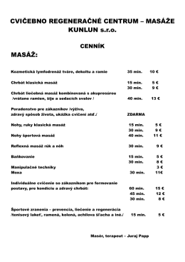 CVIČEBNO REGENERAČNÉ CENTRUM – MASÁŽE KUNLUN s.r.o.
