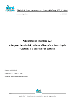 Organizačná smernica č. 3 o čerpaní dovoleniek, náhradného voľna