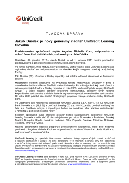 Jakub Dusílek je nový generálny riaditeľ UniCredit Leasing Slovakia