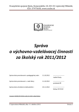 Správa o výchovno-vzdelávacej činnosti za školský rok 2011/2012