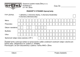 Žiadosť o vydanie čipovej karty - Dopravný podnik mesta Žiliny sro