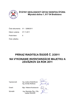 príkaz riaditeľa šgúdš č. 2/2011 na vykonanie inventarizácie majetku