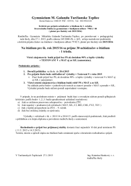 Kritéria pre prijatie na 4 - Gymnázium M. Galandu Turčianske Teplice