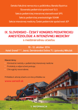 český kongres pediatrickej anestéziológie a intenzívnej medicíny