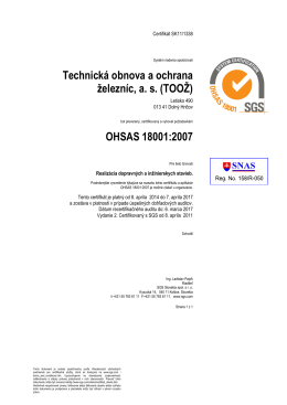 Technická obnova a ochrana železníc, as (TOOŽ) OHSAS 18001:2007