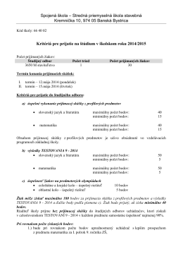 Kritériá pre prijatie - Spojená škola, Kremnička 10, Banská Bystrica